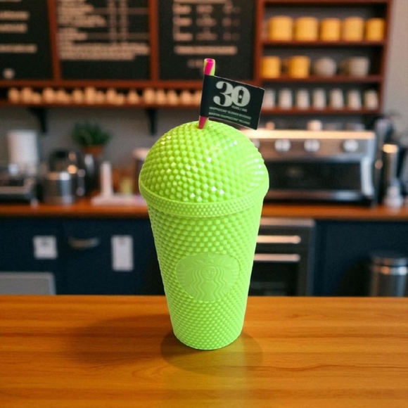NWT Starbucks 30th Anniversary Neon Green Dome Studded Tumbler 16oz Rare - Picture 6 of 15